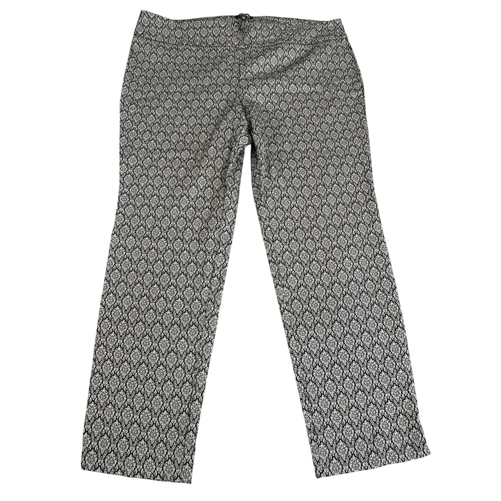 Roz & Ali Womens 24 Black White Damask Print Straight Leg Stretch Pants‎